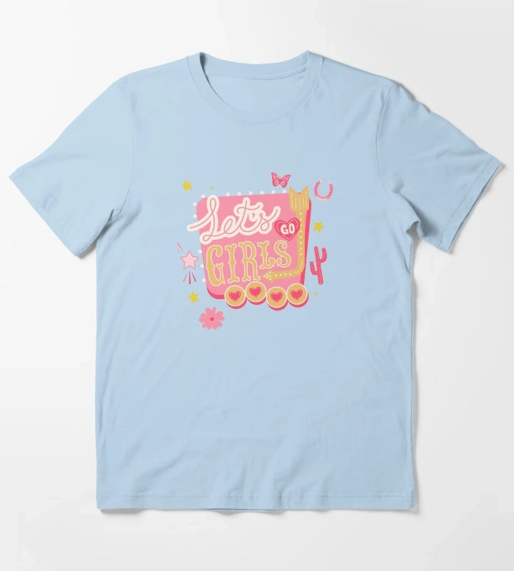 Lets Go Girls Pink Cowgirl Aesthetic T-Shirt Sky Blue