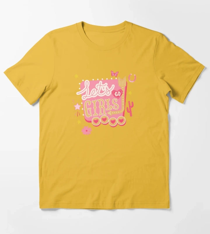Lets Go Girls Pink Cowgirl Aesthetic T-Shirt Yellow