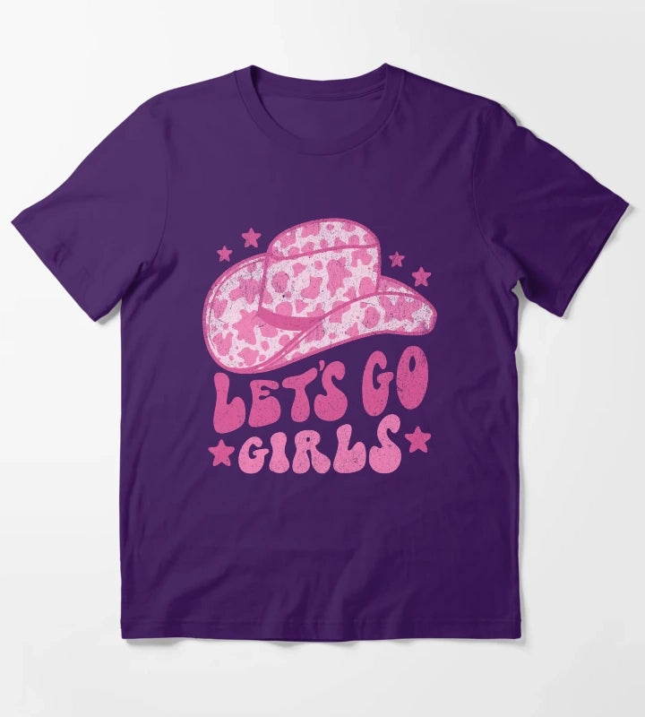 Lets Go Girls Retro Space Cowgirl Hat Pink T-Shirt Purple