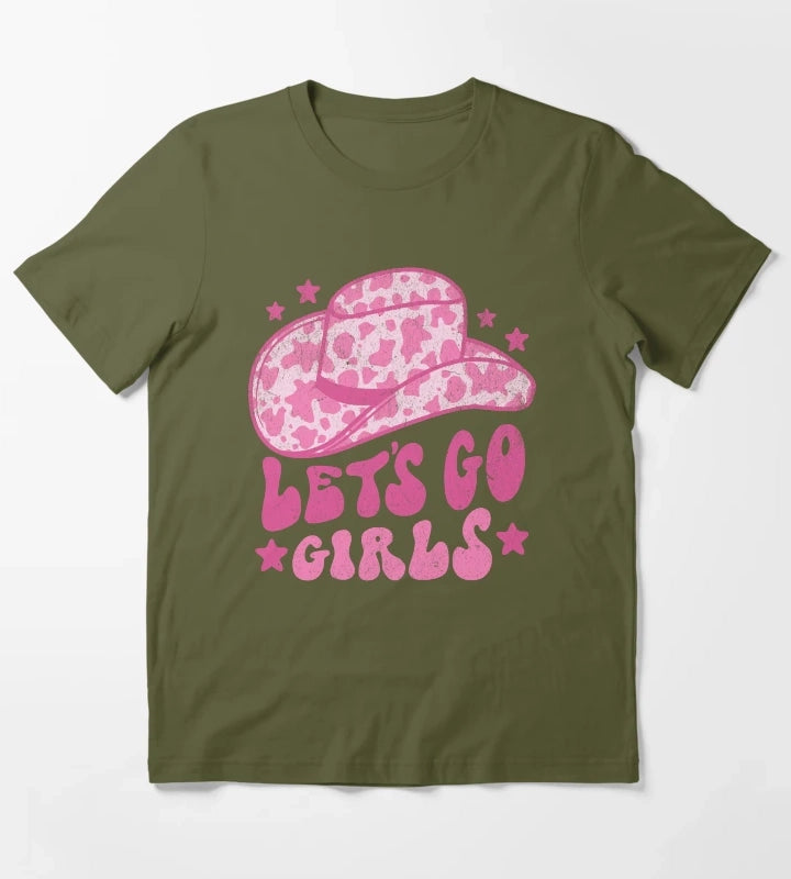 Lets Go Girls Retro Space Cowgirl Hat Pink T-Shirt Olive Green