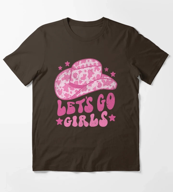 Lets Go Girls Retro Space Cowgirl Hat Pink T-Shirt Brown