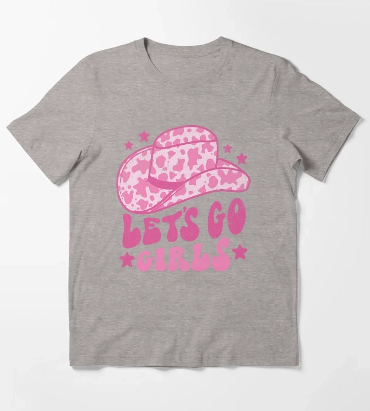 Lets Go Girls Retro Space Cowgirl Hat Pink T-Shirt Heather Grey