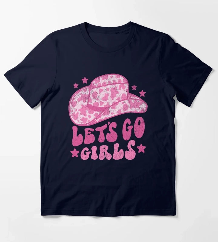 Lets Go Girls Retro Space Cowgirl Hat Pink T-Shirt Navy