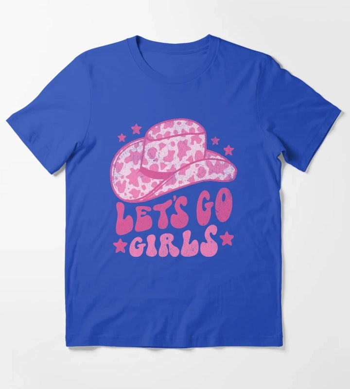 Lets Go Girls Retro Space Cowgirl Hat Pink T-Shirt Blue