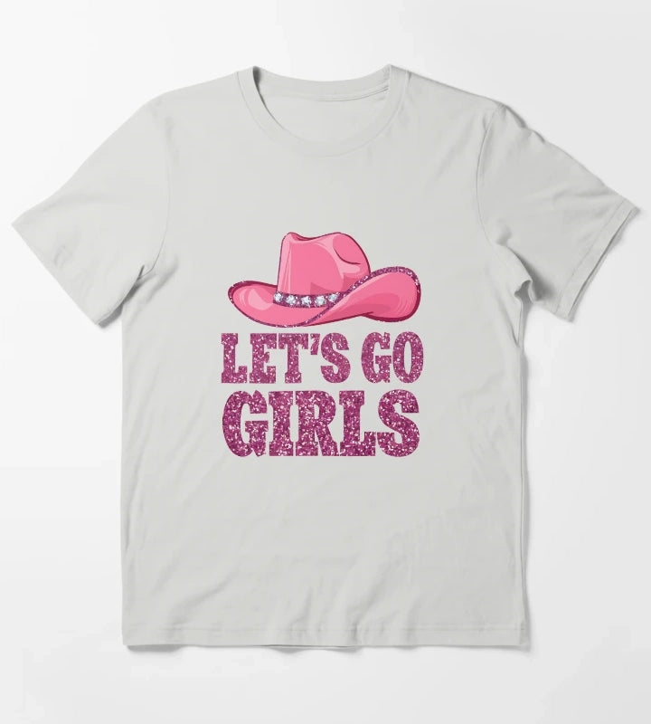 Lets Go Girls Space Cowgirl Hat Pink T-Shirt Light Grey