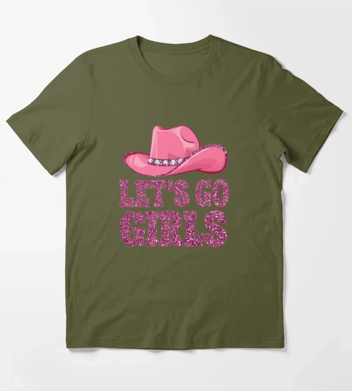 Lets Go Girls Space Cowgirl Hat Pink T-Shirt Olive Green