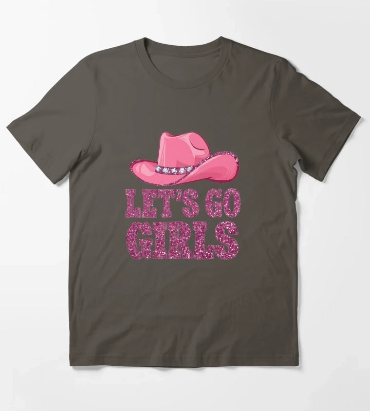 Lets Go Girls Space Cowgirl Hat Pink T-Shirt Dark Grey