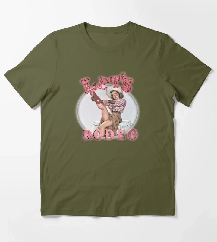 Lets Rodeo Vintage Cowgirl T-Shirt Olive Green