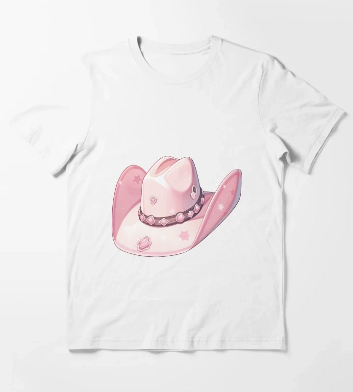Lets go Girls Cute Pink Cowboy Cowgirl Hat T-Shirt White