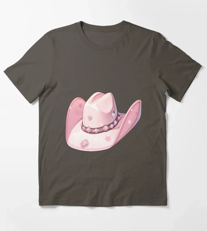 Lets go Girls Cute Pink Cowboy Cowgirl Hat T-Shirt Dark Grey