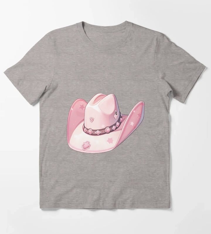 Lets go Girls Cute Pink Cowboy Cowgirl Hat T-Shirt Heather Grey