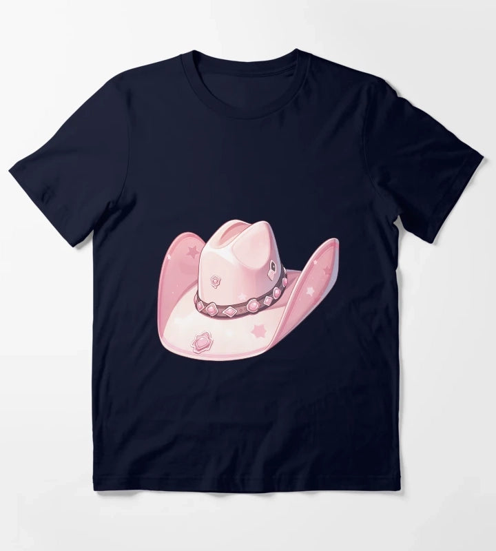 Lets go Girls Cute Pink Cowboy Cowgirl Hat T-Shirt Navy