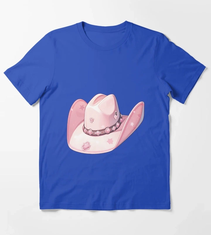 Lets go Girls Cute Pink Cowboy Cowgirl Hat T-Shirt Blue