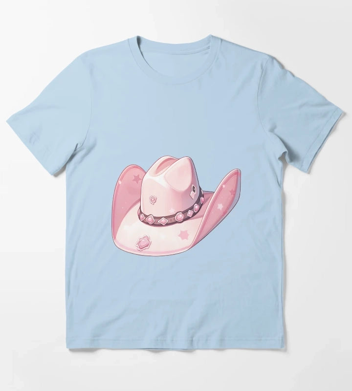 Lets go Girls Cute Pink Cowboy Cowgirl Hat T-Shirt Sky Blue