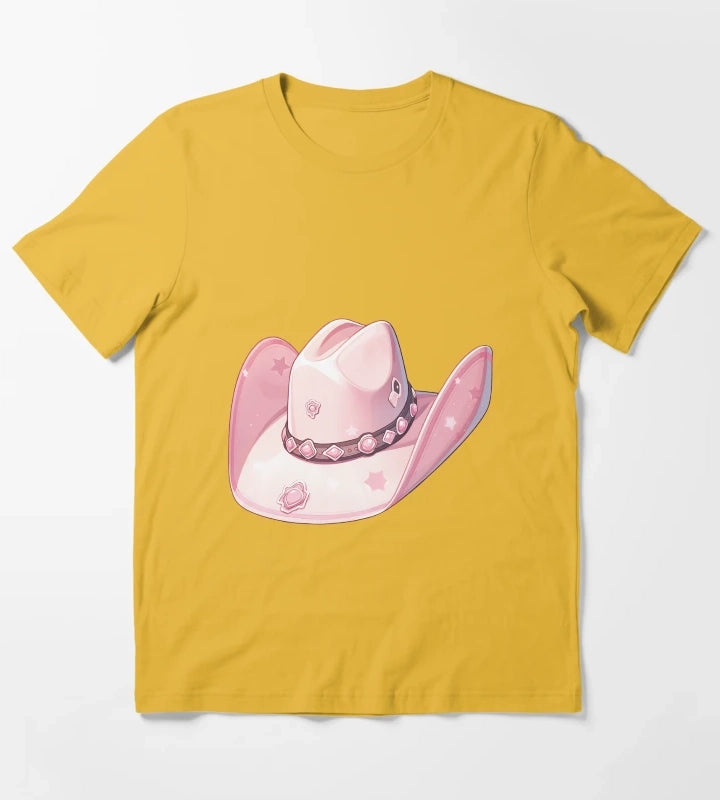 Lets go Girls Cute Pink Cowboy Cowgirl Hat T-Shirt Yellow