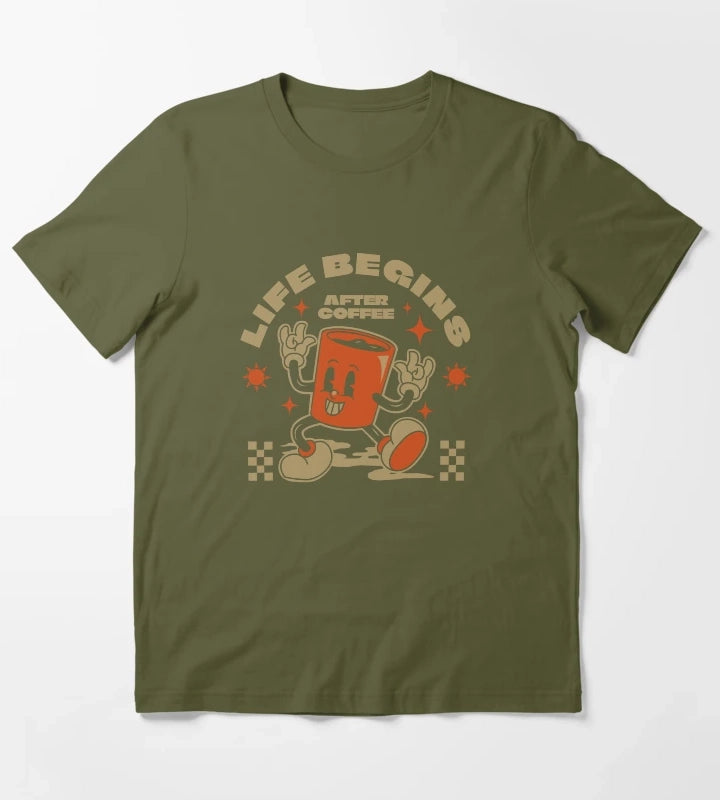 Life begins after coffee T-Shirt Olive Green