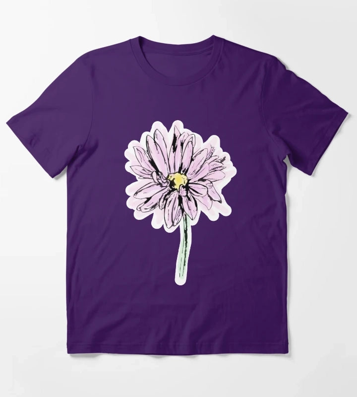 Line Drawing Daisy in Purple Pink T-Shirt Purple