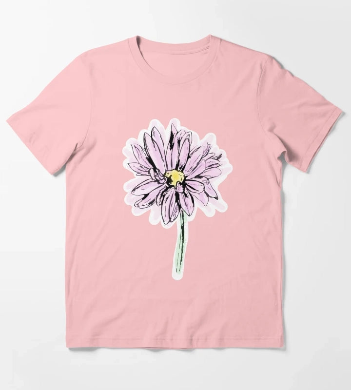 Line Drawing Daisy in Purple Pink T-Shirt Dark Grey