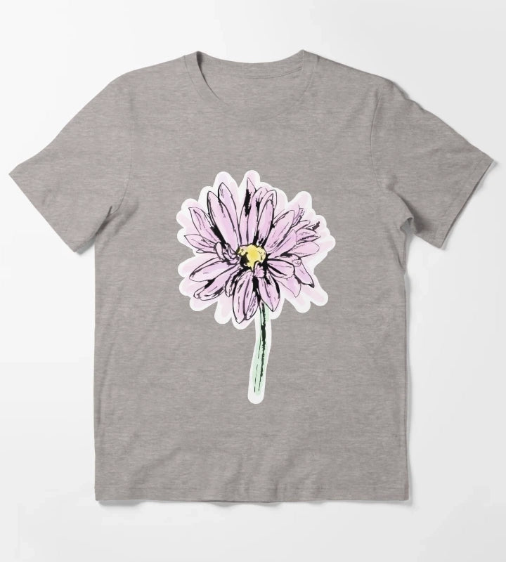 Line Drawing Daisy in Purple Pink T-Shirt Heather Grey