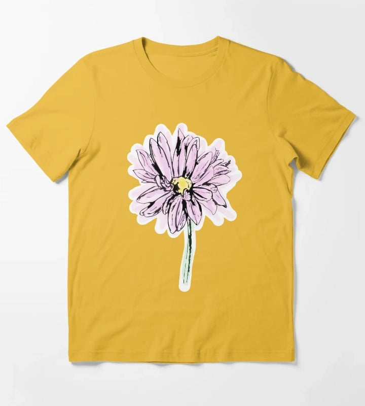 Line Drawing Daisy in Purple Pink T-Shirt Yellow