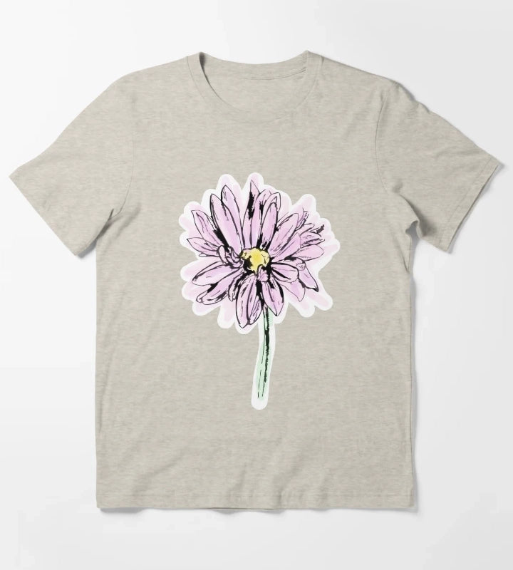 Line Drawing Daisy in Purple Pink T-Shirt Cream