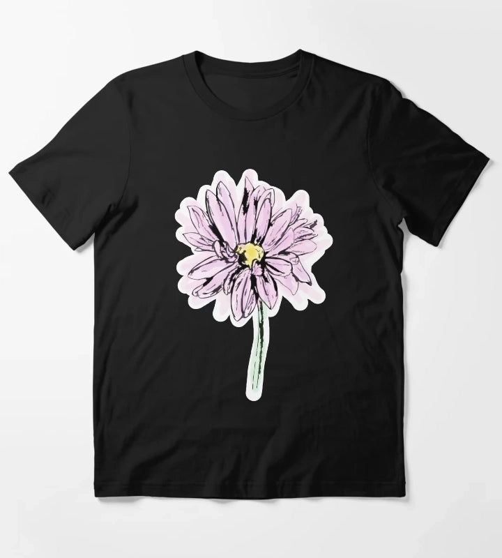 Line Drawing Daisy in Purple Pink T-Shirt