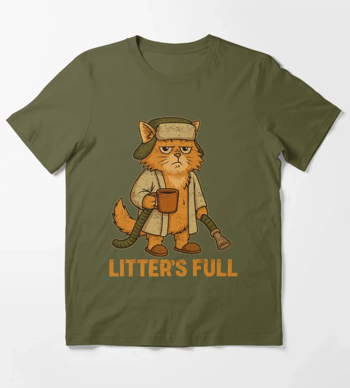 Litters Full Funny Cat Christmas Vintage Design T-Shirt Olive Green