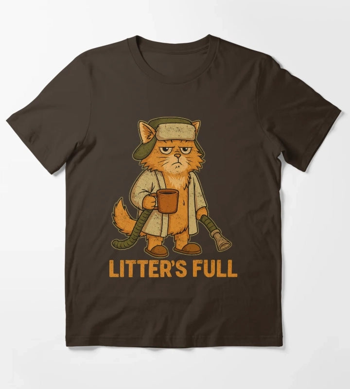 Litters Full Funny Cat Christmas Vintage Design T-Shirt Brown