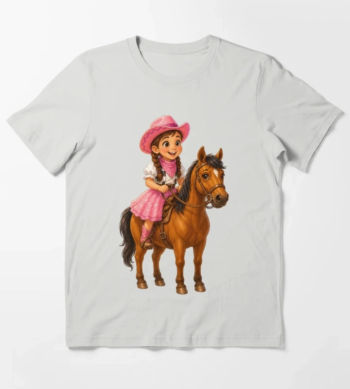 Little Cowgirl Riding Horse T-Shirt Light Grey
