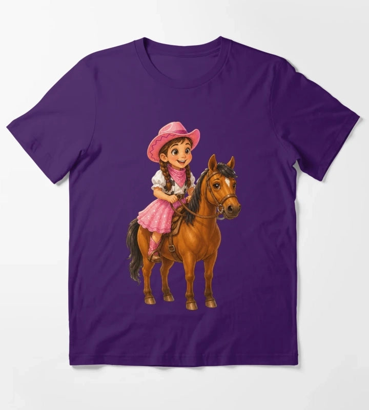 Little Cowgirl Riding Horse T-Shirt Purple