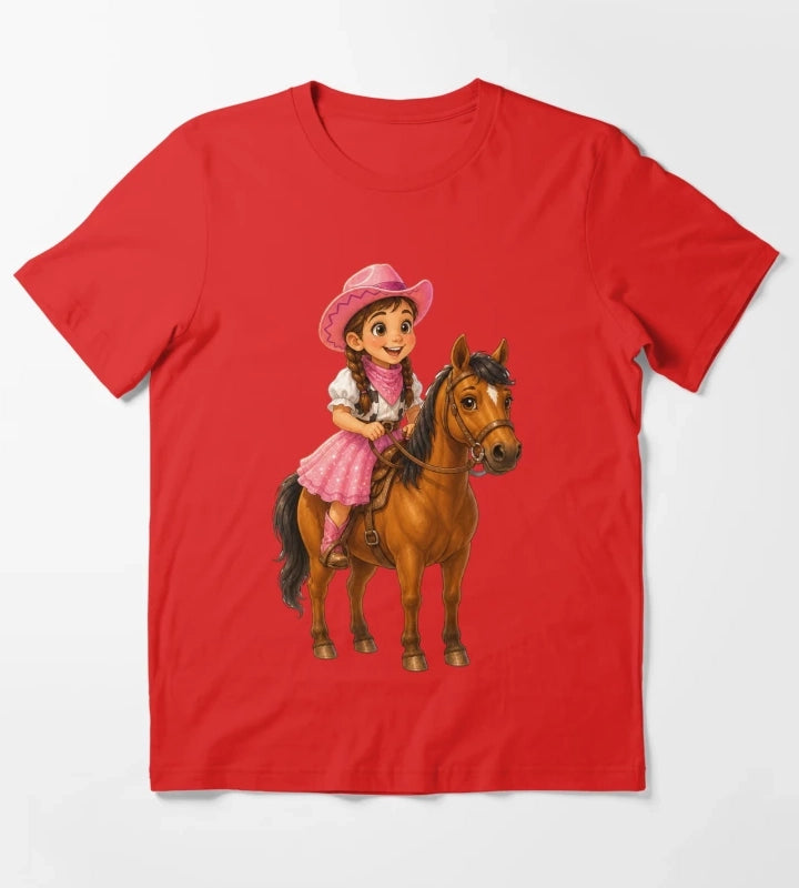 Little Cowgirl Riding Horse T-Shirt Red