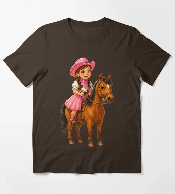 Little Cowgirl Riding Horse T-Shirt Brown