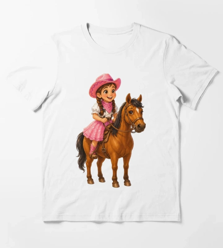 Little Cowgirl Riding Horse T-Shirt White