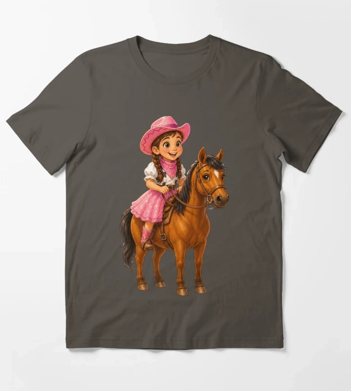 Little Cowgirl Riding Horse T-Shirt Dark Grey