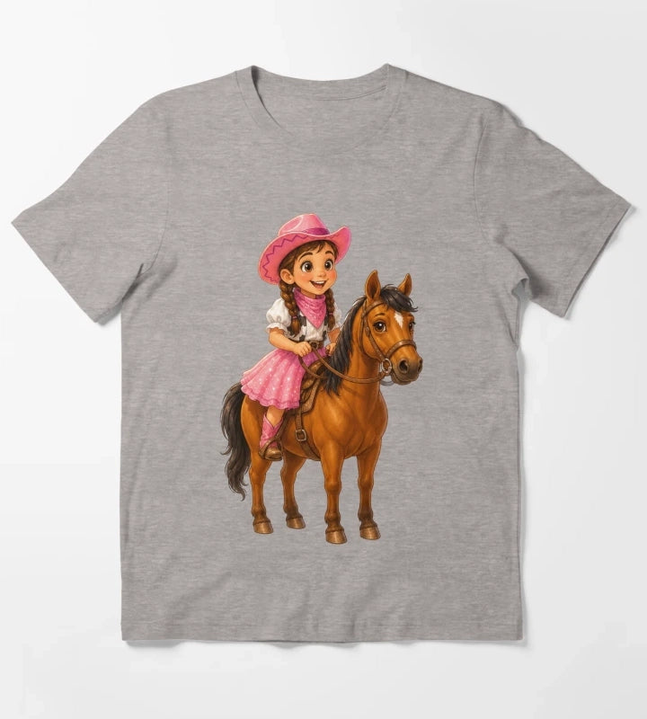 Little Cowgirl Riding Horse T-Shirt Heather Grey