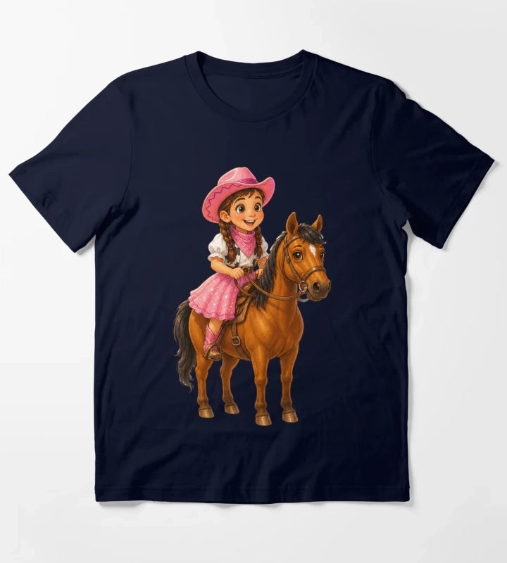 Little Cowgirl Riding Horse T-Shirt Navy