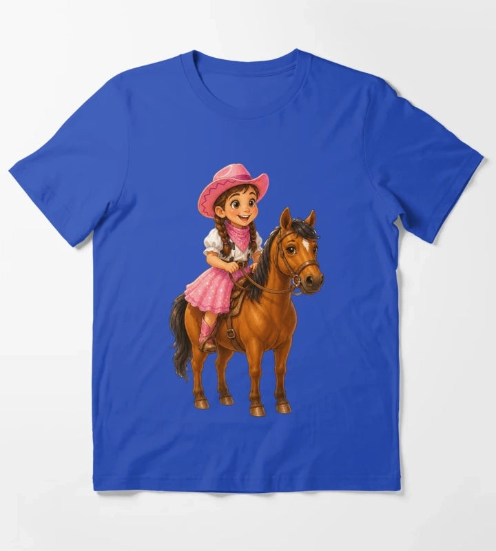 Little Cowgirl Riding Horse T-Shirt Blue