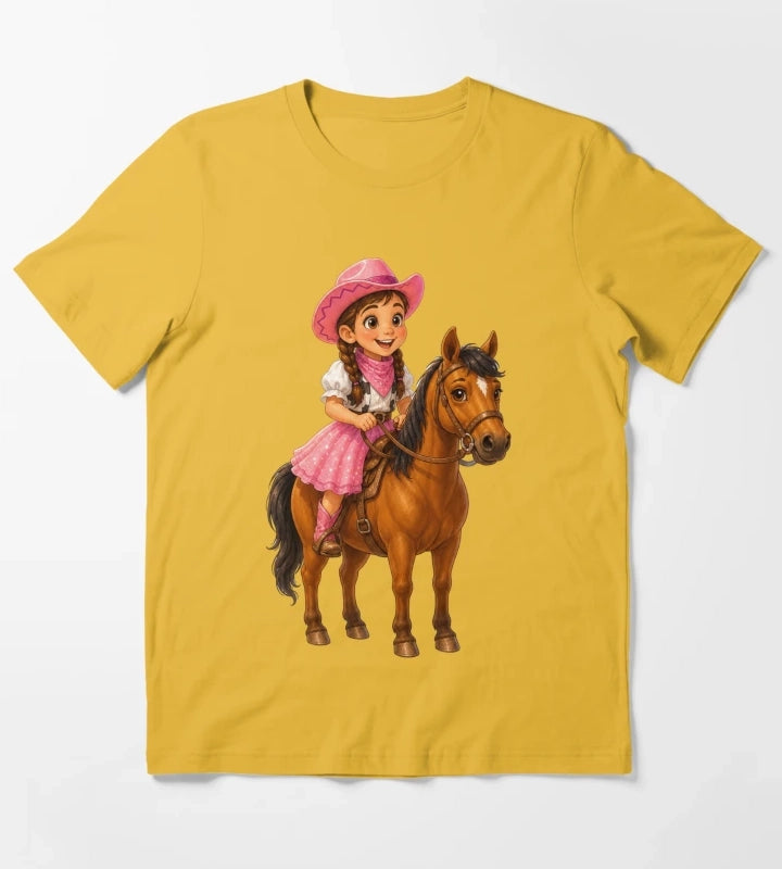Little Cowgirl Riding Horse T-Shirt Yellow