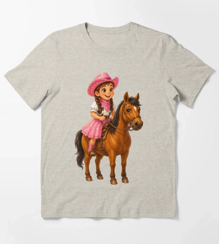 Little Cowgirl Riding Horse T-Shirt Cream
