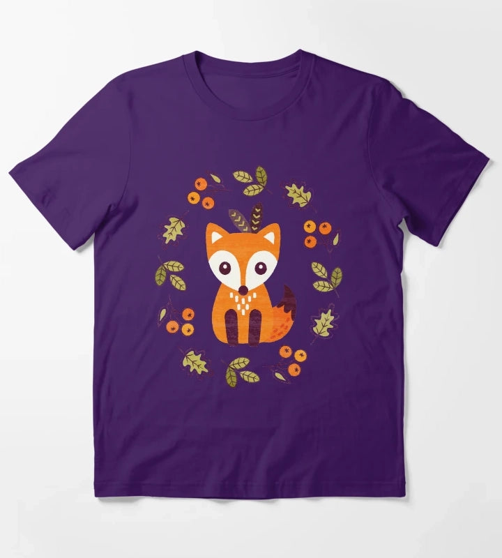 Little Red Fox with Autumn Berries T-Shirt Purple