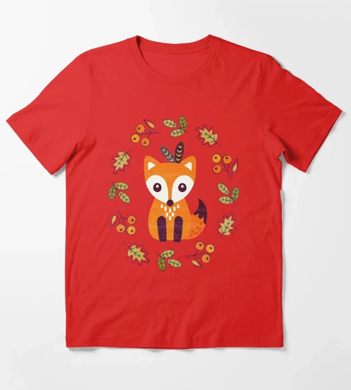 Little Red Fox with Autumn Berries T-Shirt Red