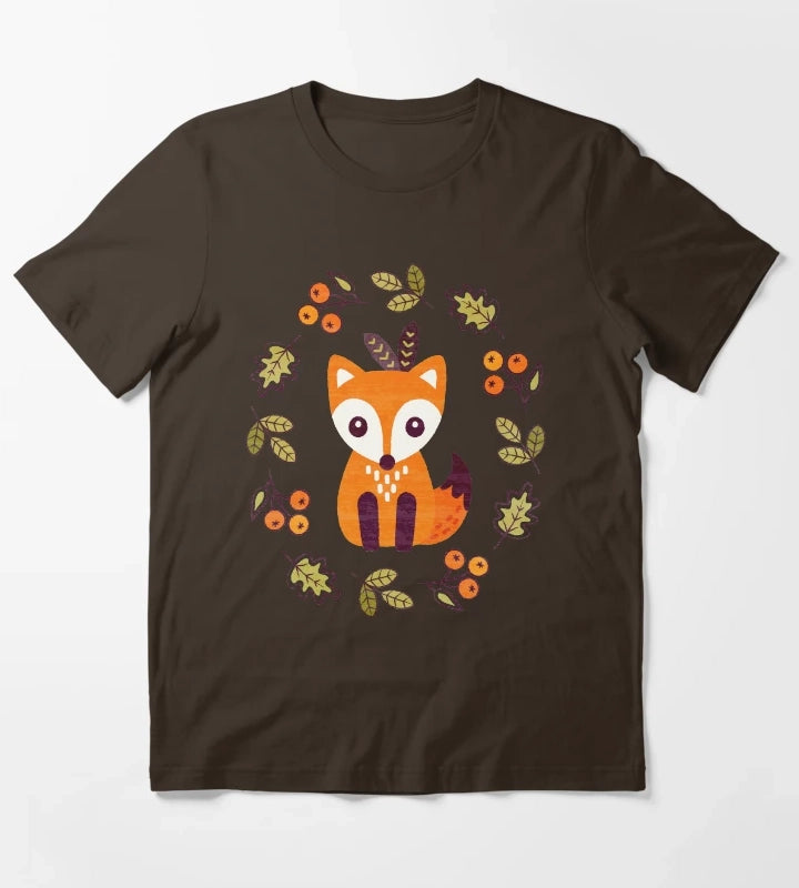 Little Red Fox with Autumn Berries T-Shirt Brown