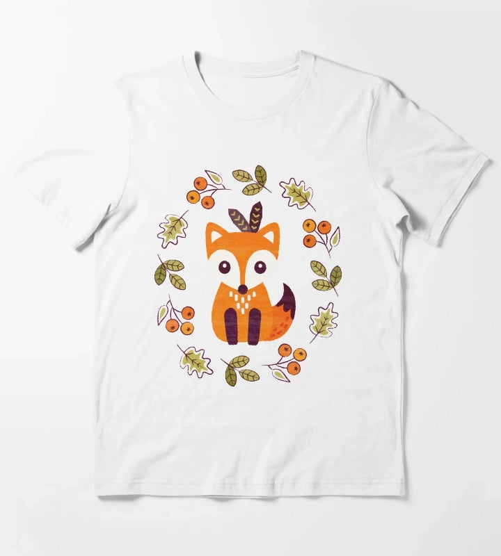 Little Red Fox with Autumn Berries T-Shirt White