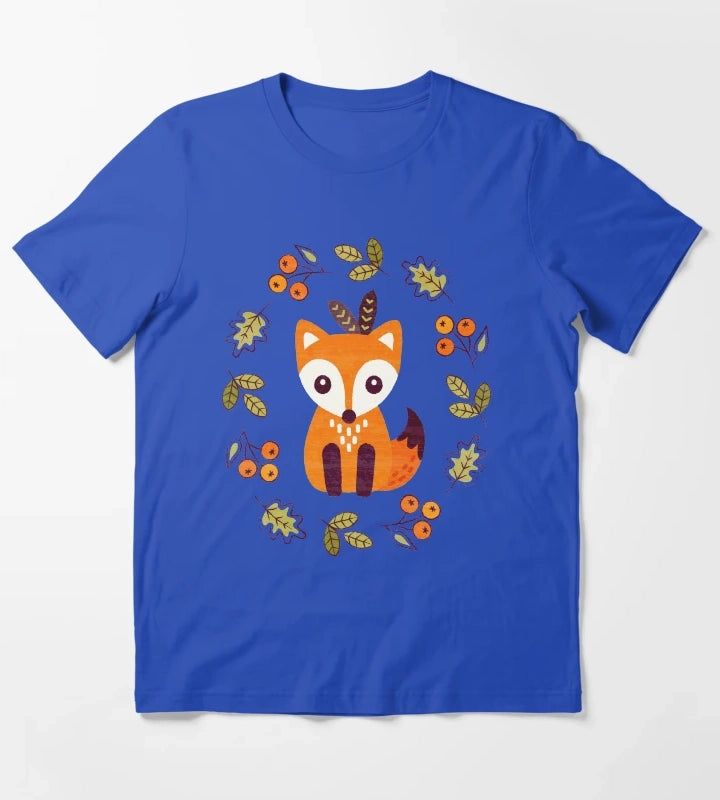 Little Red Fox with Autumn Berries T-Shirt Blue