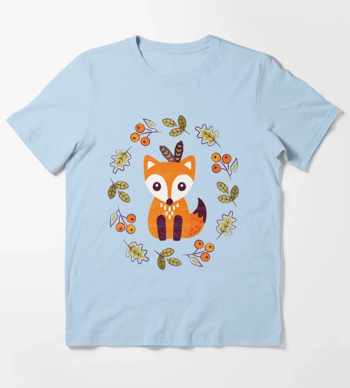 Little Red Fox with Autumn Berries T-Shirt Sky Blue