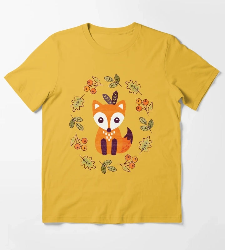 Little Red Fox with Autumn Berries T-Shirt Yellow