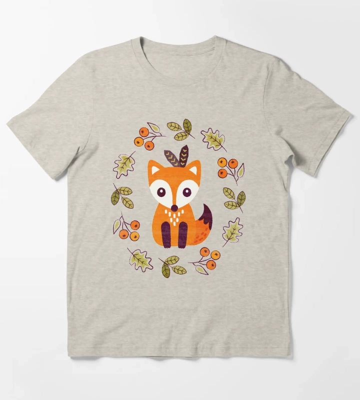 Little Red Fox with Autumn Berries T-Shirt Cream