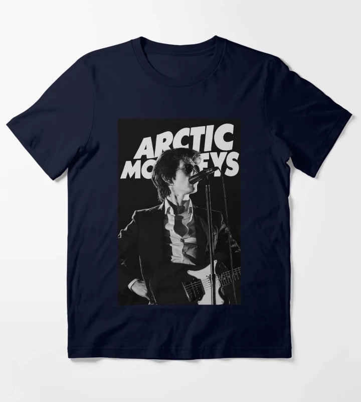 Live Concert Alex Turner Black And White Poster T-Shirt Navy