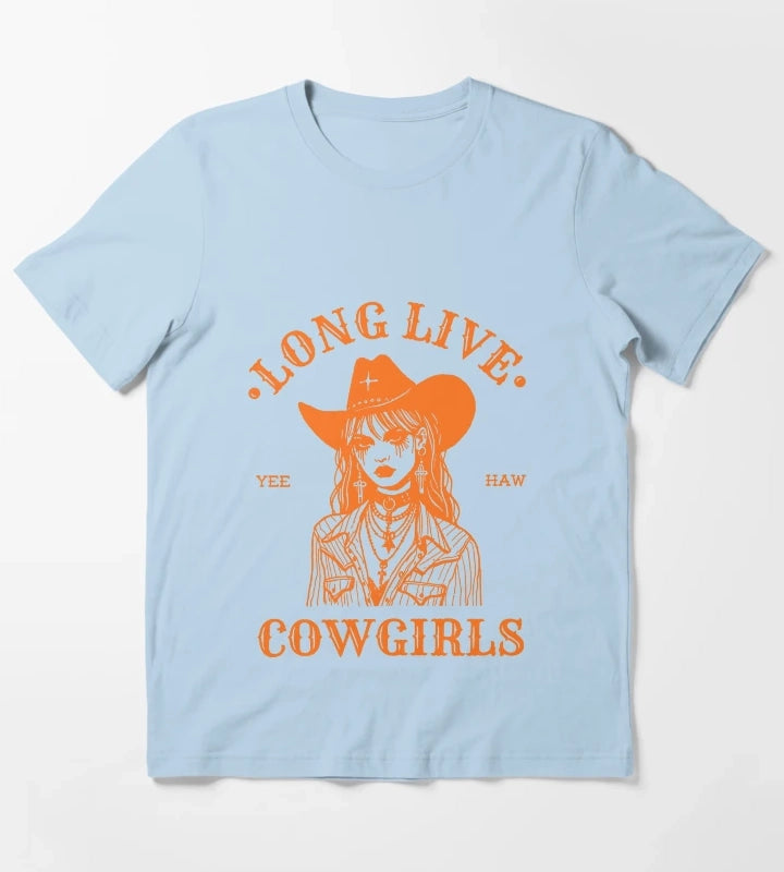 Long Live Cowgirls Western Rodeo Country Girl Aesthetic Design T-Shirt Sky Blue