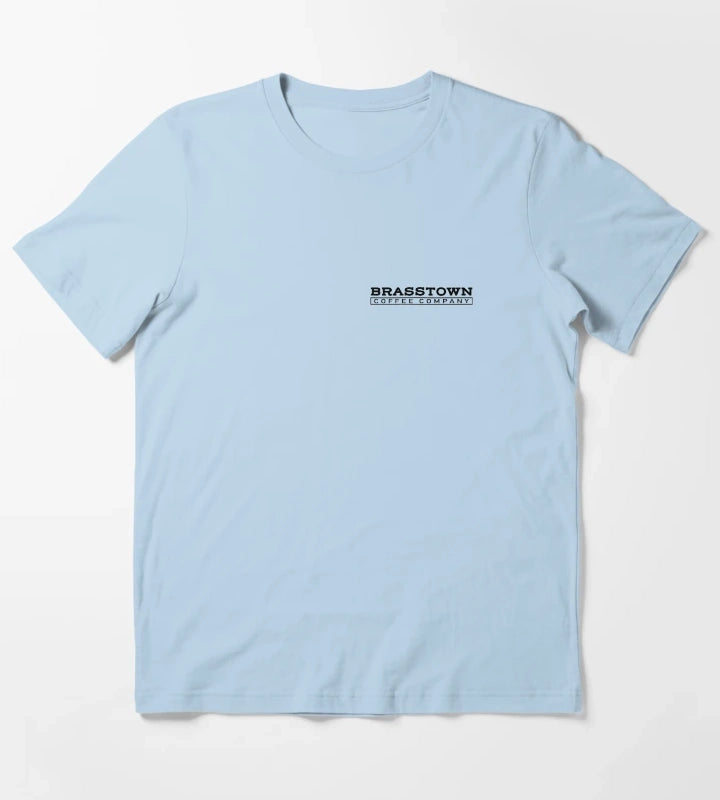 Love Victor Brasstown Coffee Company Uniform Front T-Shirt Sky Blue